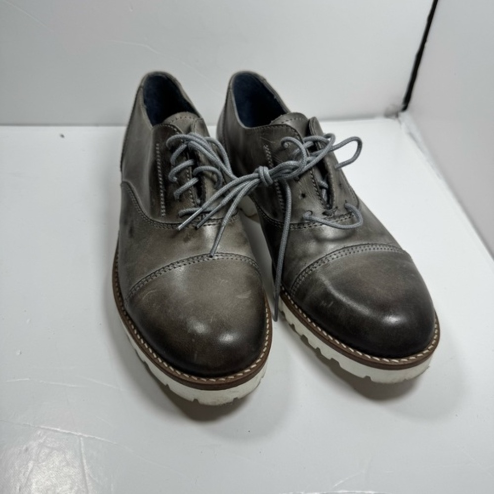 Romano Sicari Gray Leather Oxford Shoes Sz 38 7.5 Women Made in Italy Academia - Picture 2 of 13